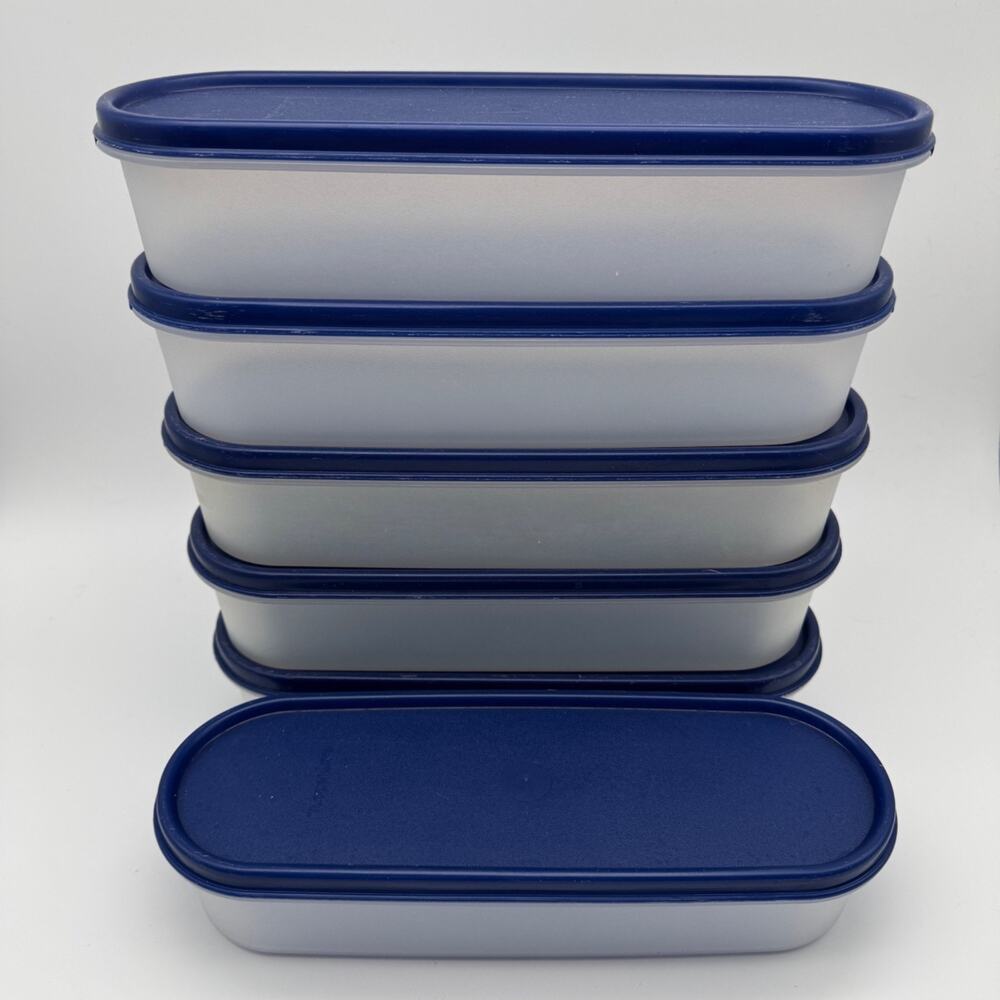 6 Tupperware Modular Mate Oval Container Blue Lid 2399A-3